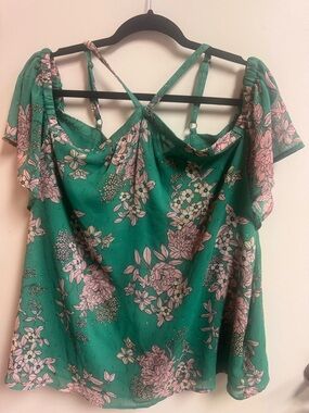 torrid Teal Floral Off-Shoulder Camisole with Pink Blooms
